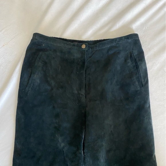 Women Black wide leg suede pants, Handmade sz 8-10, relaxed fit, front pockets - Picture 5 of 9